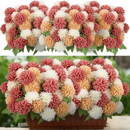 XunYee 12 Pcs Fall Artificial Flowers for Outdoor,Faux Kiku Mum Flowers by XunYee