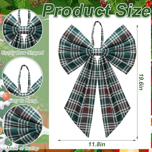 Suncalla 2 Pcs Red Green Christmas Plaid Wreath Bows 18'' x 12'' - Image 2