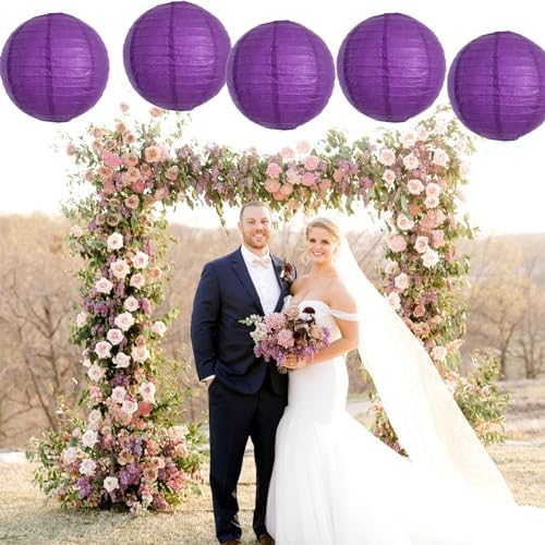 BEISHIDA 12 Inch Purple Paper Lanterns 6Packs Hanging Round Chinese Lantern - Image 6