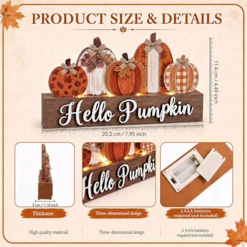 Chunful Fall Decor Lighted Pumpkins Table Decor Rustic Fall Tabletop Sign - Image 3