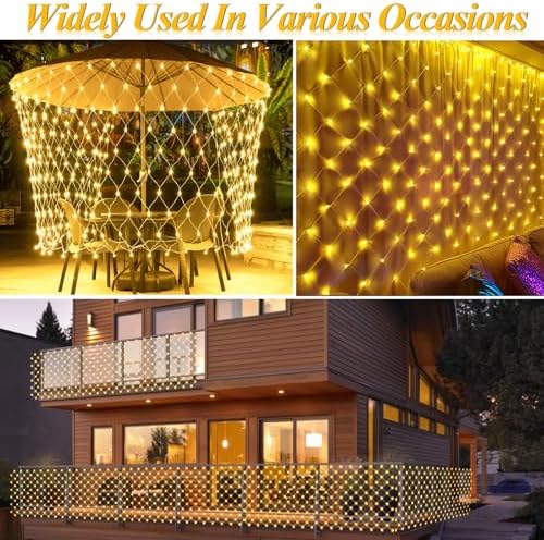510 LED Christmas Net Lights, 28ft x 5ft Mesh Lights Outdoor Clear Wire 8 modes, Waterproof Connectable String Lights Plug in for Xmas Tree Bushes Garden Holiday Party Decorations - Warm White - Image 4