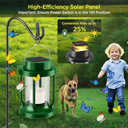 Solar Lantern Outdoor & Indoor Use – Hanging Solar Lights with Realistic Flickering Flameless Candle, Weatherproof for Gardens, Patios, Trees, and Lawns (Green, 1 Pack) - Image 4