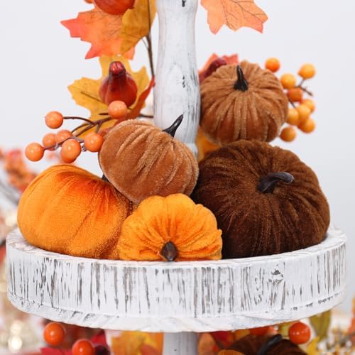 17 Pack Fall Artificial Velvet Pumpkins Decorations, Foam Faux Flocked Pumpkin Including Wooden Hello Pumpkins Sign, for Home Autumn Harvest Theme Party Halloween Thanksgiving Table Decor. - Image 5