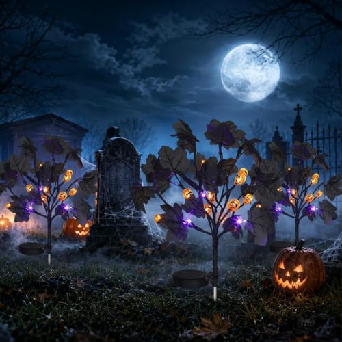 Gerrii 2 Pcs Halloween Decorations Outdoor Solar Lights with Black Leaves - Image 6