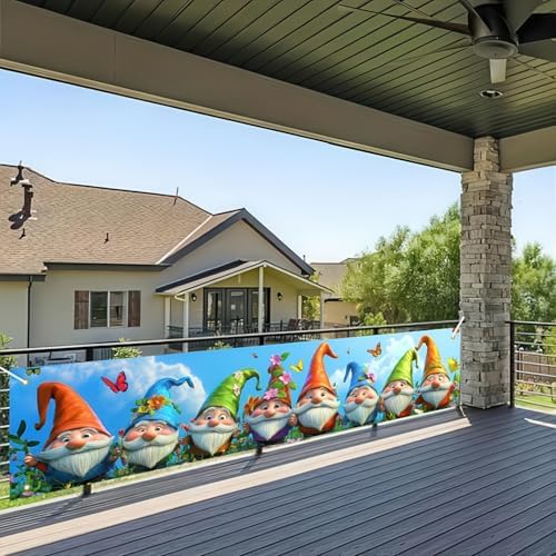 BlissYard Welcome Spring Fence Banner Gnomes Garden Decor 78 x 17 Inch - Image 4