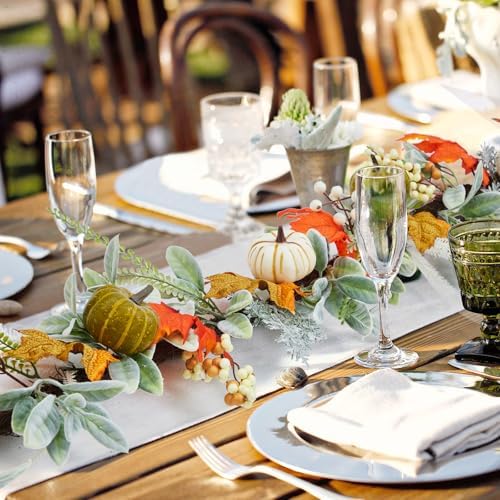 6 Ft Fall Garland, Autumn Pumpkin Garland with Maple Leaves Berries for Indoor Outdoor Thanksgiving Table Mantle Fireplace Home Decorations - Image 6
