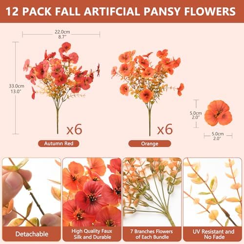INQCMY Artificial Pansy Fall Flowers for Outdoors Decoration Faux Mums - Image 2