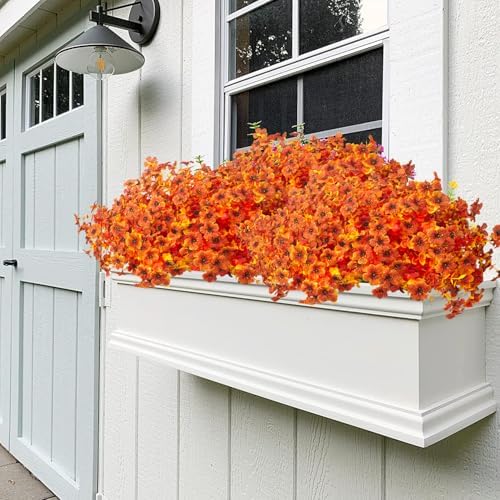 Grunyia 16 Bundles Artificial Fall Flowers for Outdoors Fake Plants UV Resistant Plastic Plants Shrubs Bushes for Home Fall Front Door Porch Garden Autumn Decor (Fall Orange) - Image 7
