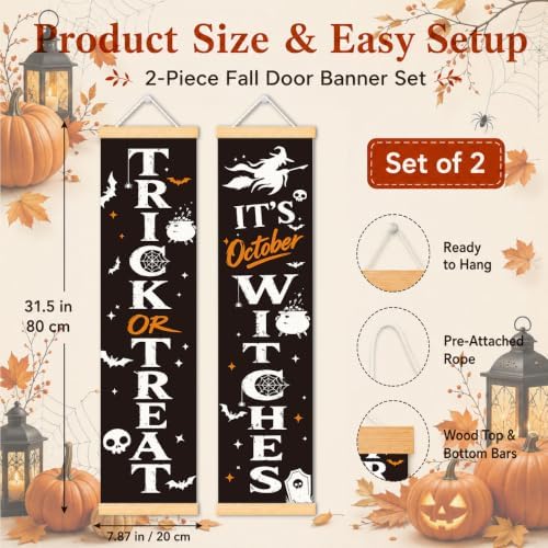 Trick or Treat Door Banner Set of 2, Halloween Witch Porch Decor for Home - Image 2