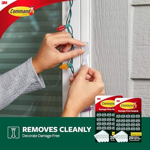 Command Outdoor Light Clips, 40 Clear and 48 Strips, Damage Free Hanging with Weather Resistant Strips, Wall Clips for Hanging Outdoor Lights and Cable Management - Image 3