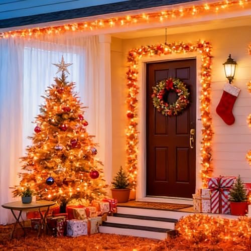 LAMPHOME Orange Thanksgiving Mini Lights, 2Pack 63.8Ft 150Count Autumn Fall String Lights,Connectable 120V Plug in for Outdoor Indoor Garden Party Halloween Christmas Xmas Tree Lights Yellow Decor - Image 3