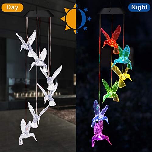 Solar Hummingbird Wind Chimes Outdoor-Waterproof Solar Powered LED Changing Light Color Hummingbirds Mobile Romantic Wind Chime for Mom Gifts, Home,Party,Festival,Night Garden Decoration(Blackboard) - Image 4