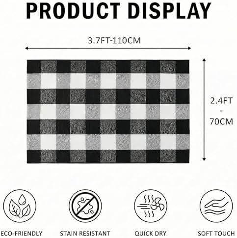 Fall Decor Buffalo Plaid Outdoor Rug 27.5" x 43" Black and White Checkered Area Rug Washable Doormats Indoor Outdoor Rugs for Layered Front Door Mats, Porch, Entryway, Kitchen, Farmhouse - Image 2