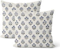 Blue Grey Pillow Covers 16x16 Inch 2 Pcs Gray Block Print Vintage Floral Decor Throw Pillows Boho Flower Spring Summer Outdoor Seasonal Decoration Pillowcase Linen Cushion Cover for Couch Sofa by DAFENA