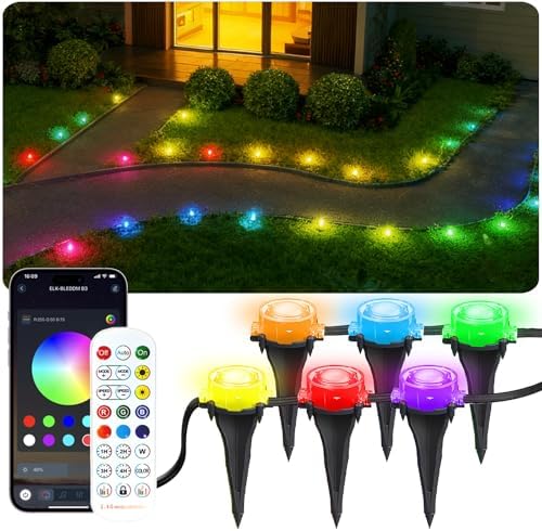 100Ft RGB Ground Lights Outdoor LED Pathway Lights, Multi Color Changing Christmas Decor Waterproof Walkway Lighting for Outside Garden Back Yard Lawn Driveway Patio Landscape Lighting, Smart Control by BonvePet