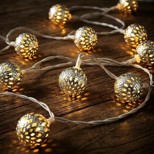 8.5Ft Moroccan Decorative String Lights, 10 LED Warm White Boho Globe Decor by Kivonfa