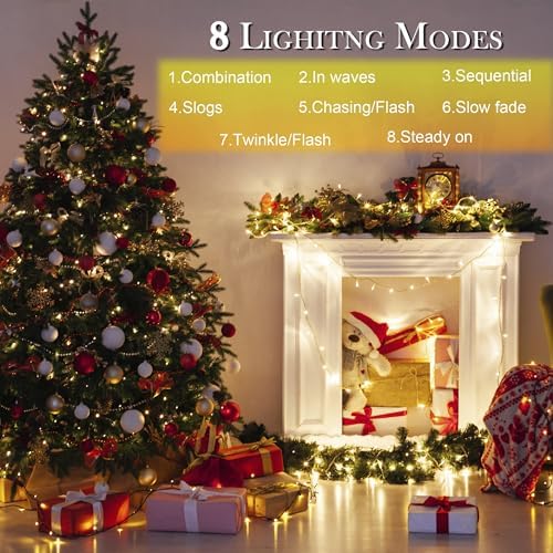 weillsnow 164 FT 500 LED Fairy Lights Outdoor, Warm White String Lights with Timer & 8 Modes, Waterproof Plug in Christmas Lights for Bedroom Wedding Party Decor - Image 4