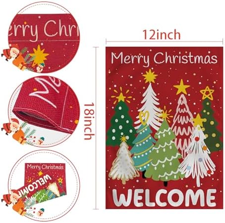 Christmas Decorations Outdoor - Xmas Tree Welcome Garden Flag | Christmas Party Decor Favors Supplies for Indoor Outside -Red Navidad Double-Side Backdrop Banner for Garden Porch Patio Lawn Yard,12x18 - Image 2