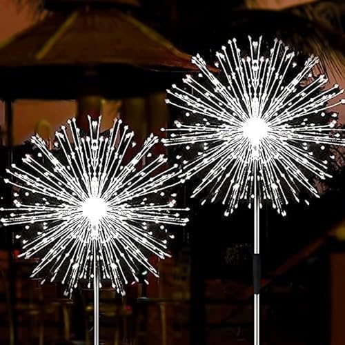 JJGoo Solar Firework Lights, 2 Pack 120 LEDs 2 Lighting Modes Solar Garden Lights Outdoor Waterproof for Yard Patio Walkway Pathway Party Wedding Christmas Decorative- Cool White by JJGoo