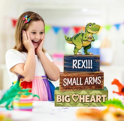 4 Pcs Dinosaur Tiered Tray Decor, Wooden T-Rex Table Decorations, Cute Dinosaur Party Centerpieces for Boys & Girls Birthday, Baby Shower, Nursery, Jungle Theme Home Decor - Image 5