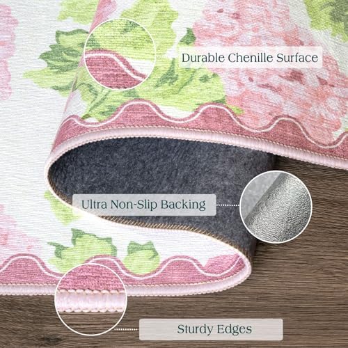 Front Door Mat Outside Entrance, 2x3 Pink White Floral Entryway Rug - Image 3