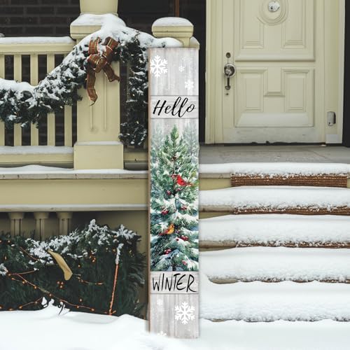 Welcome Standing for Front Porch, Hello Winter Sign for Xmas Door Decorations, Rustic Farmhouse Red Hanging Wall Sign for Christmas and Happy New Year Decor - Image 6