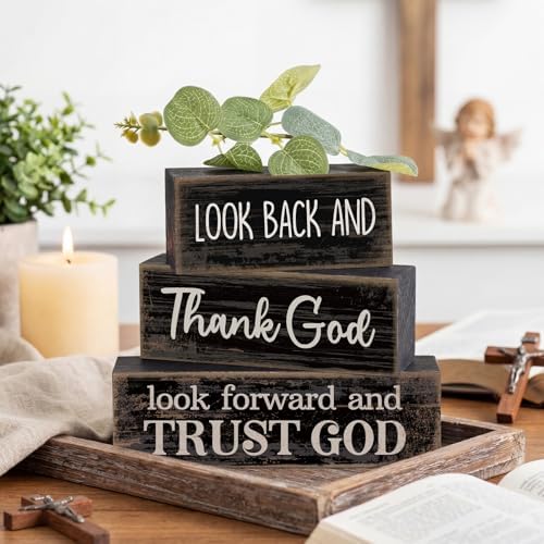 Lineshading 4 Pcs Christian Wooden Block Signs Farmhouse Centerpiece - Image 6
