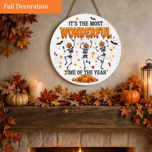 Halloween Decorations Wooden Sign for Home, Spooky Skeleton Pumpkin Sign - Image 6