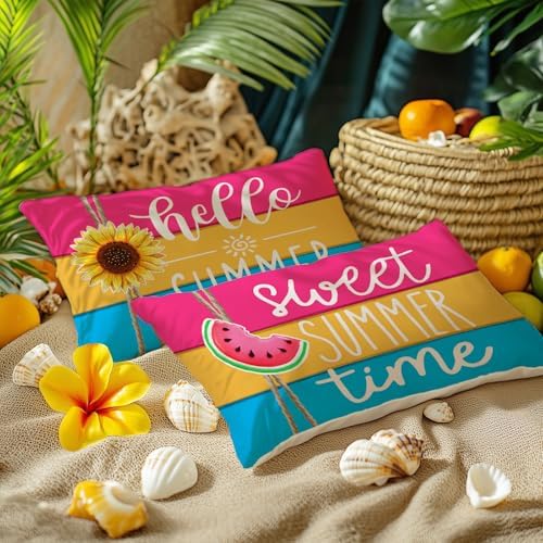GEEORY Hello Summer Pillow Covers 12x20 Inch Set of 4, Popsicles Flamingo Swim Ring Pool Party Sweet Summer Time Farmhouse Decorative Throw Pillowcases for Home Sofa Couch Decoration G525-12 - Image 3