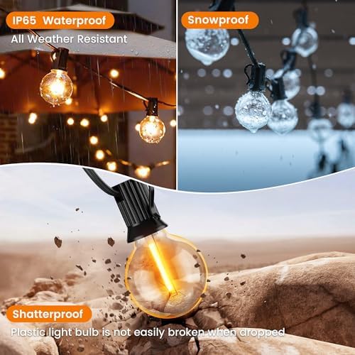 OHLUX Outdoor String Lights, 180FT LED Patio Lights with 82 Dimmable Plastic G40 Globe Bulbs 2 Spares, 2200K Waterproof Connectable Hanging Lights for Backyard Porch Cafe Party Decor E12 Socket - Image 3