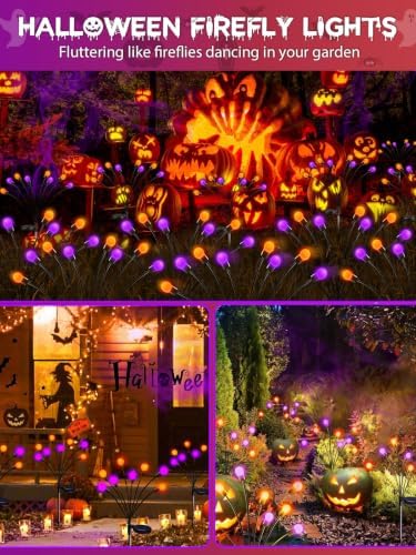 Halloween Decorations Outdoor Solar Firefly Lights 6 Pack Orange Purple - Image 2