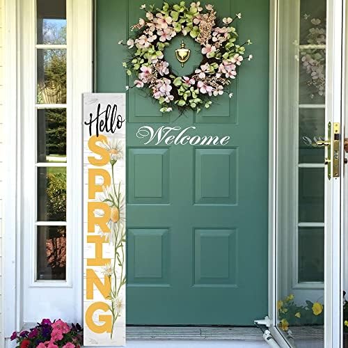 Hello Spring Wooden Porch Sign 47" Spring Large Welcome Porch Sign for Home Front Door Yard Season Decor by KORVITA
