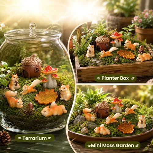 Fairy Garden Accessories, 9 Pieces Squirrel Resin Figures with Pinecone House Mushroom Leaf, Handmade Miniature Decor, Garden Miniatures Decors for Outdoor Home, Perfect DIY Gift - Image 3