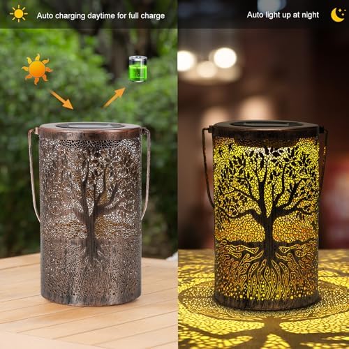Solar Lantern Outdoor, Tree of Life Metal Hanging Light Waterproof - Image 2