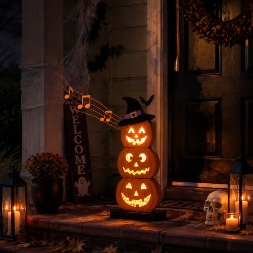 Halloween Decorations LED Light Up Pumpkin Decor Spooky Sound Porch Sign - Image 2