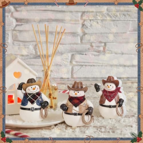 DoubleFill 3 Pcs Snowman Figurines Western Cowboy Christmas Decorations - Image 4