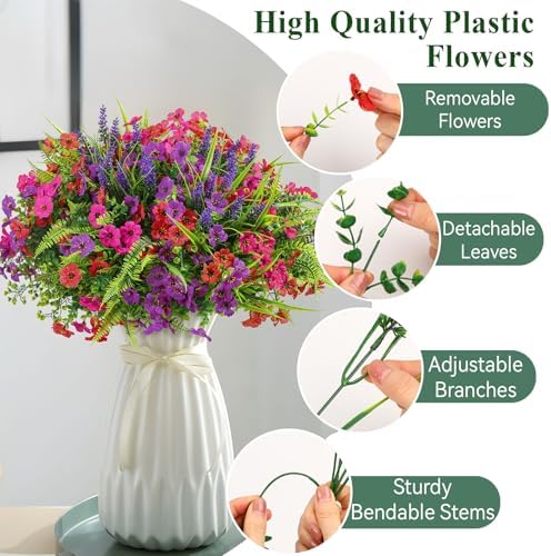 Alupssuc 24 Bundles Artificial Flowers for Outdoors Planters Spring Decoration, UV Resistant Faux Eucalyptus Violet and Lavender Silk Fake Plants for Outside Indoor Yard Home Patio Decor, Mix 3 Colors - Image 3