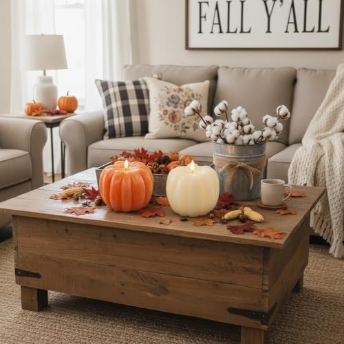 Fall Decorations for Home, Large Flameless Pumpkin Candle, Orange & White - Image 2