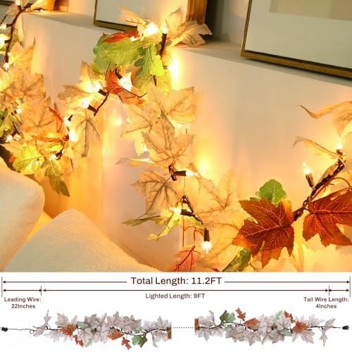 Fall Decorations Lighted Fall Garland, 9FT 50 Count Incandescent Lights Brown Wire UL Certified Connectable Maple Leaves String Lights for Home Fireplace Mantle Thanksgiving Decor - Image 5