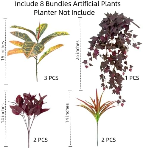 Fall Artificial Croton Plants Fake Greenery for Outdoor Porch Planters - Image 4