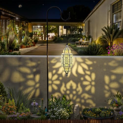 Twinkya 2 Pack Hanging Solar Lights Outdoor Garden Decorative Solar Lantern Waterproof Metal Moroccan Outdoor Decorations for Patio Pathway Yard Porch Backyard Garden Decor (White, 2 Pack) - Image 6