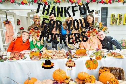 Thanksgiving Decorations, Friendsgiving Decorations, Glittery Thanksgiving Friendsgiving Banner for Mantel Font Porch, TFYF Thankful for You Fall Party Decorations for Indoor Home (Pre-Assembled)TFYFTZ (Black 2) - Image 2