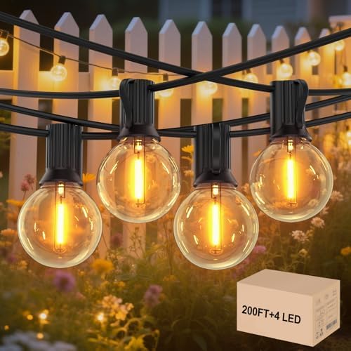Outdoor String Lights 200FT,G40 100+4 Bulbs String Lights for Outside - 2700K Warm White, 25000H Long Life, IP45 Waterproof & Shatterproof, Mains Powered Garden Lights for Gazebo/Patio by GLOBELITLights