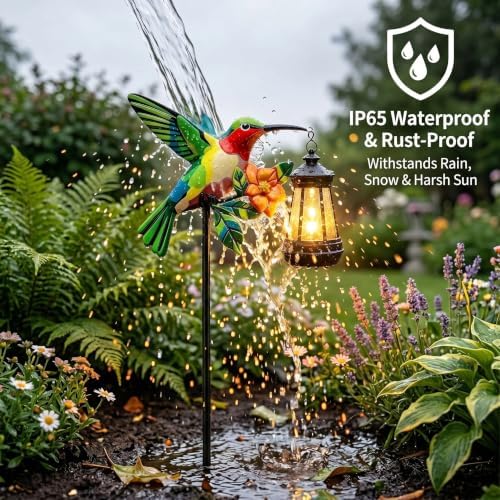 Hummingbird Solar Stake Lights Outdoor Waterproof, 4 Pack Metal Garden Statues with Hanging Lanterns, Path Light Yard Art Decor, Birthday Gifts for Women Mom, Patio Backyard Lawn Ornaments - Image 4