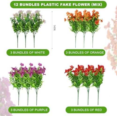 12 Bundles Fake Artificial Flowers Faux Plants for Spring Summer Decoration - Image 3