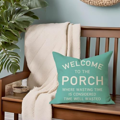 PANDICORN Throw Pillow Covers 18x18 Inch Welcome to the Porch, Turquoise - Image 7