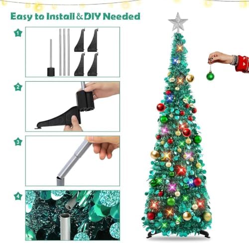 N&T NIETING Pop Up Christmas Tree with Lights & Ornaments, 5FT, Dark Green - Image 4