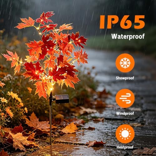 Fall Solar Lights Outdoor Decorative,Maple Leaf Stakes Lights, 2Pack - Image 2