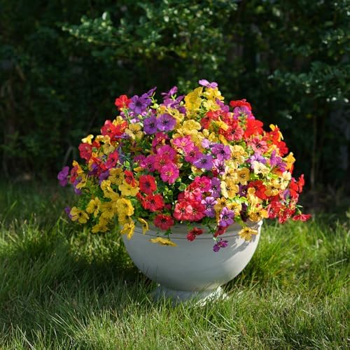 16 Bundles Artificial Flowers for Outdoor Realistic Faux Flower Spring Summer Garden Home Decoration, Hanging Daisy with Eucalyptus Leaves Fake Plants Greenery Balcony Porch Patio Front Door Decor - Image 5