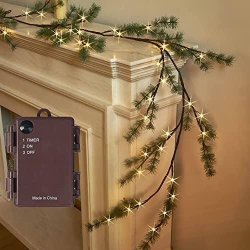 Fudios Lighted Christmas Pine Garland 6FT 48 Warm White LED Battery Operated with Timer for Mantle Fireplace Holiday Winter Decoration Indoor Outdoor Use - Image 5